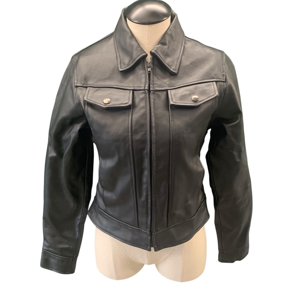 BIKER'S‎ CLUB Black Moto Leather Jacket Size S